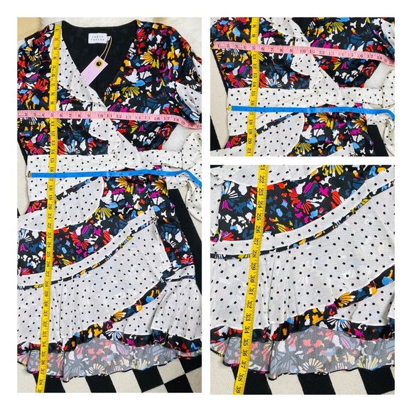 NWT Tanya Taylor - Bianka Mixed Print Wrap Mini Dress 6 - Picture 9 of 12